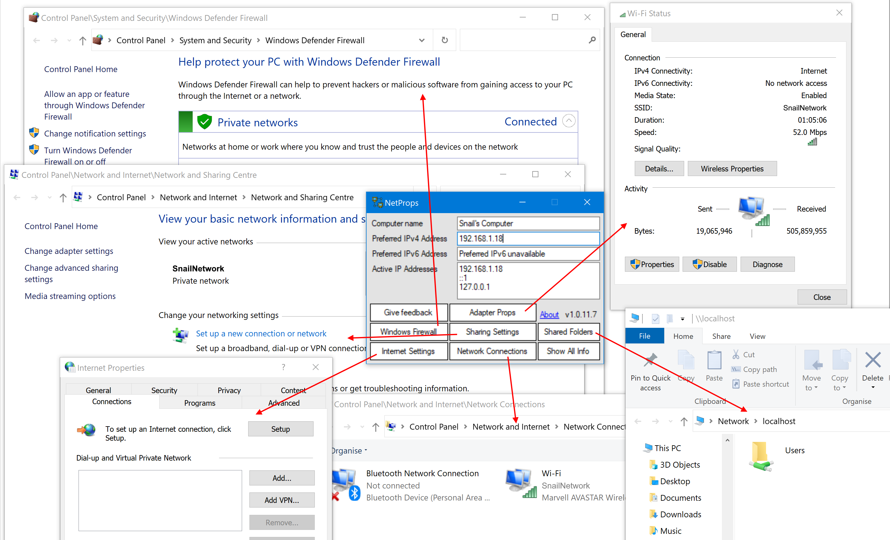 Screenshot with all windows open
