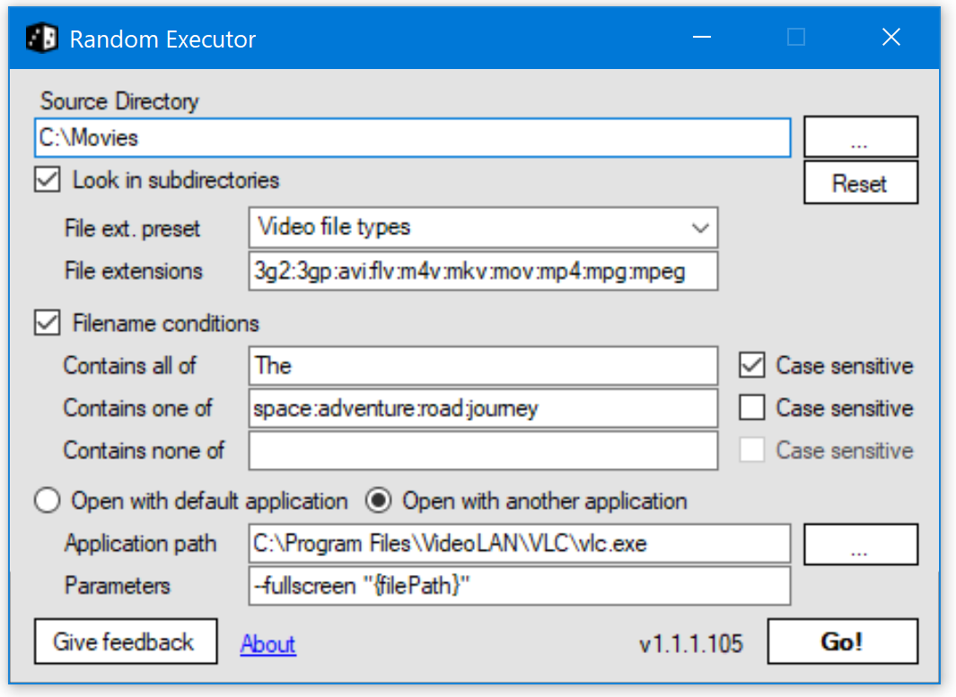 Screenshot with naming conditions