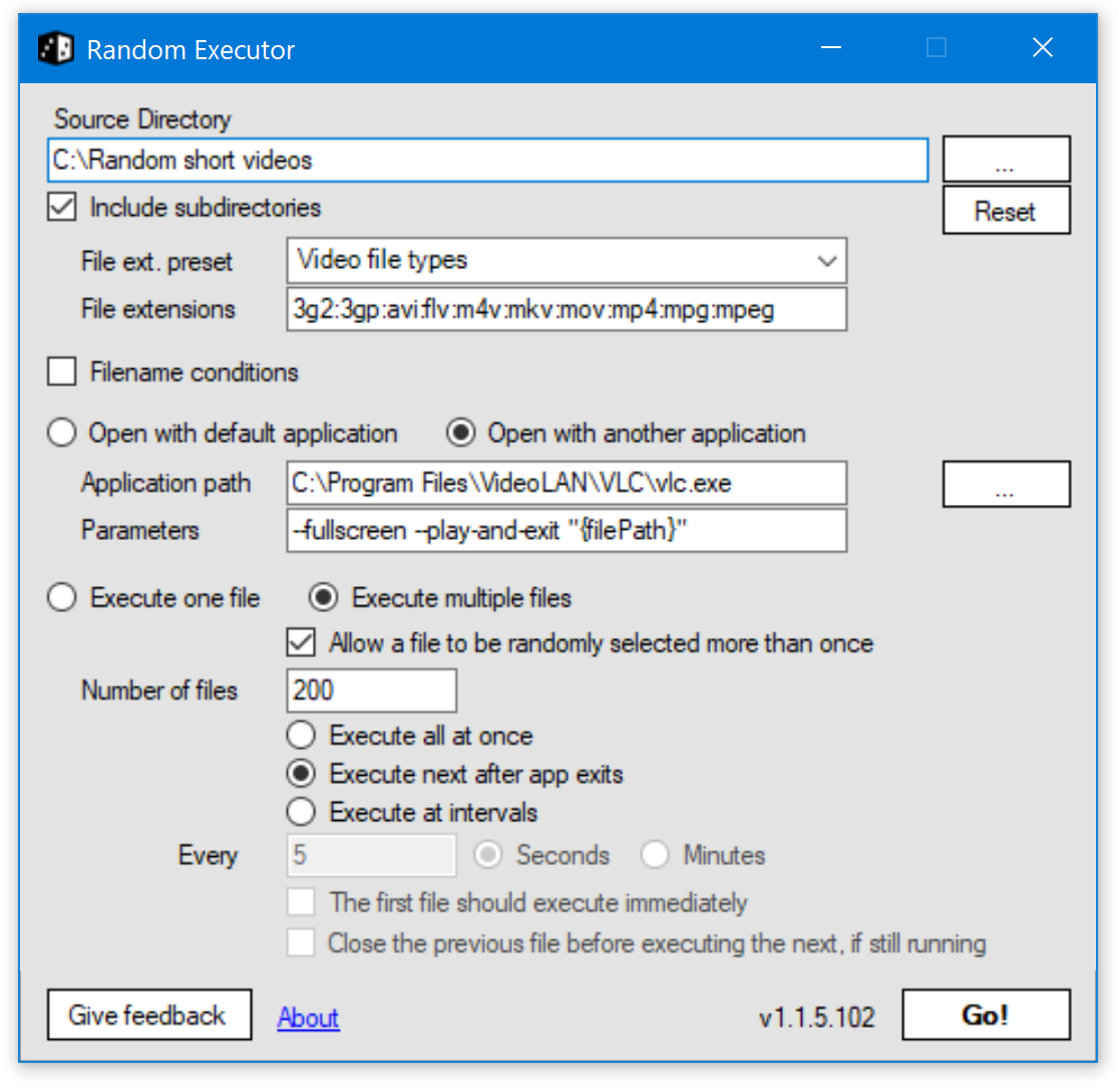 Screenshot of settings for randomised playlist
